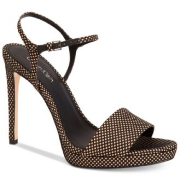 CALVIN KLEIN Surie Size 7 Polka Dot Brown/Black Platform Heel - NEW NEVER WORN - Picture 8 of 9